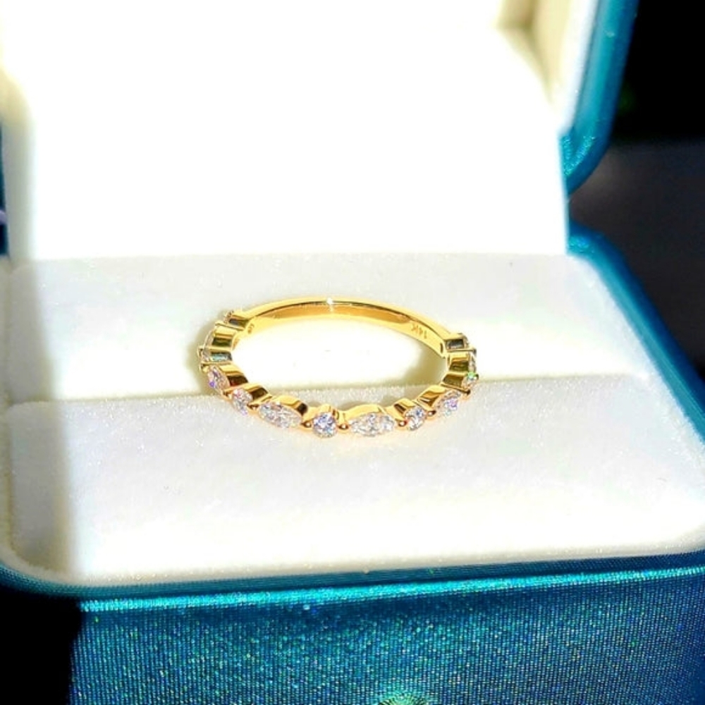 Solid 14k gold marquise and round moissanite 3/4 band